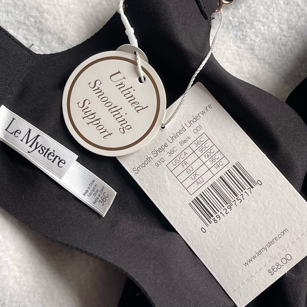 Le Mystere Smooth Shape Unlined Underwire Bra Black Women's Size 36C NWT - Picture 6 of 7